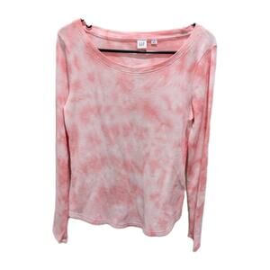 NWT GAP Shirt Waffle Knit Tee Long Sleeve Pink Tie Dye T-shirt Top Size Small